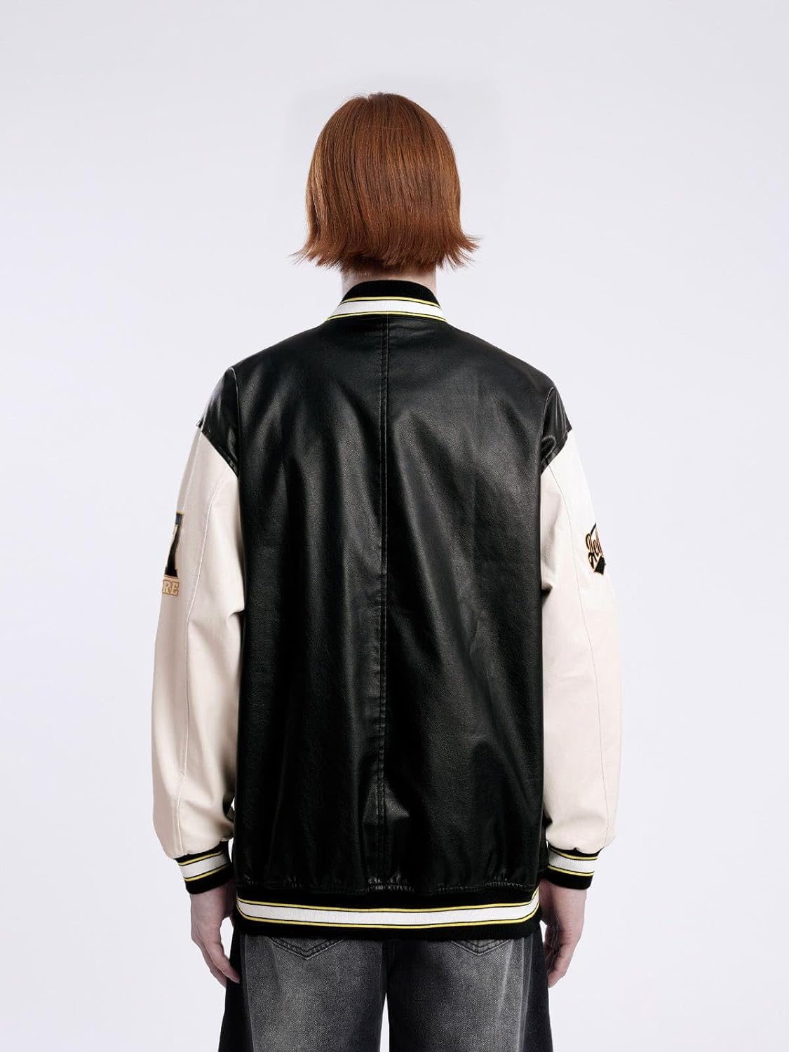 Aelfric Eden Mens Faux Leather Varsity Jacket Vintage Racing Motorcycle Graphic Bomber Jackets Oversized Streetwear Jacket08black