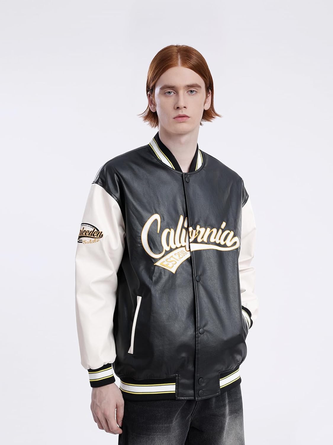 Aelfric Eden Mens Faux Leather Varsity Jacket Vintage Racing Motorcycle Graphic Bomber Jackets Oversized Streetwear Jacket08black