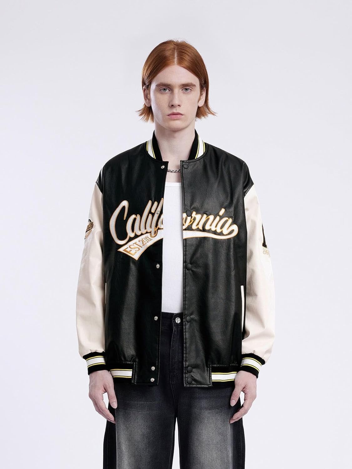 Aelfric Eden Mens Faux Leather Varsity Jacket Vintage Racing Motorcycle Graphic Bomber Jackets Oversized Streetwear Jacket08black