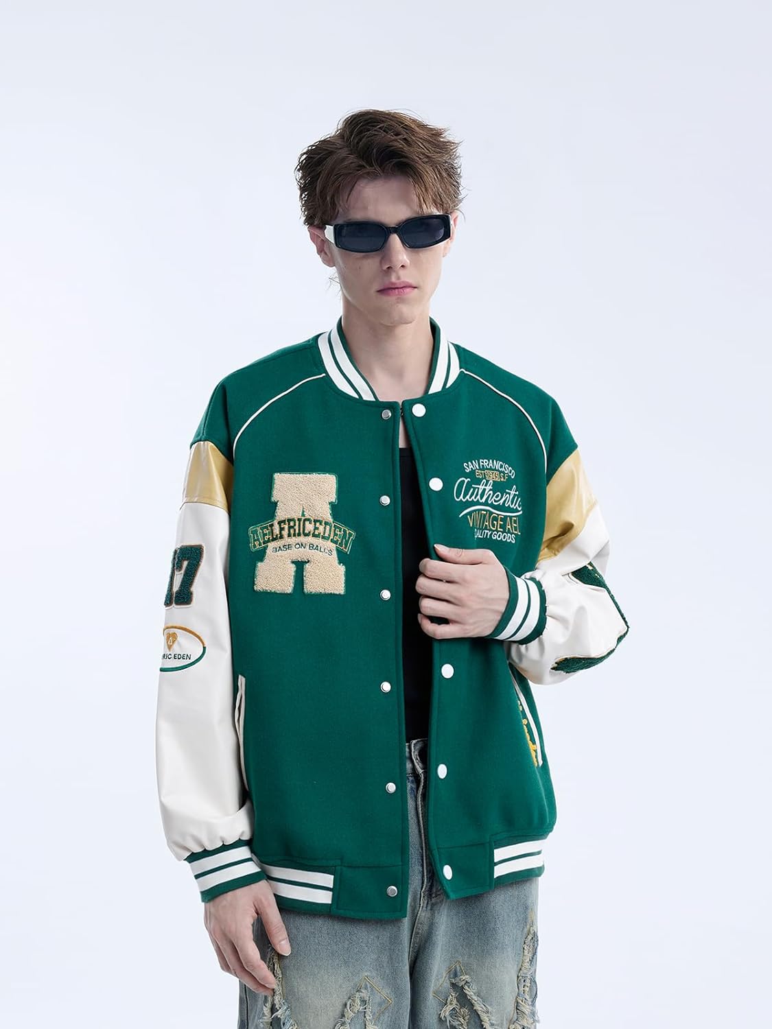 Aelfric Eden Mens Faux Leather Varsity Jacket Vintage Racing Motorcycle Graphic Bomber Jackets Oversized Streetwear Jacket09green