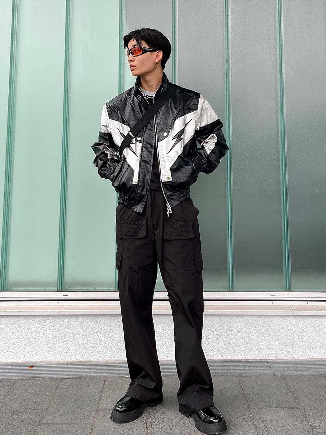Aelfric Eden Mens Faux Leather Varsity Jacket Vintage Racing Motorcycle Graphic Bomber Jackets Oversized Streetwear Jacket11grey