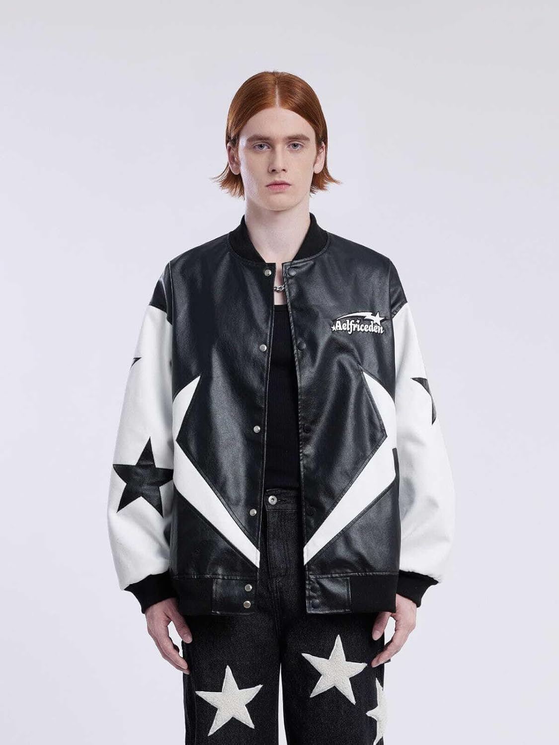 Aelfric Eden Mens Faux Leather Varsity Jacket Vintage Racing Motorcycle Graphic Bomber Jackets Oversized Streetwear Jacket12black