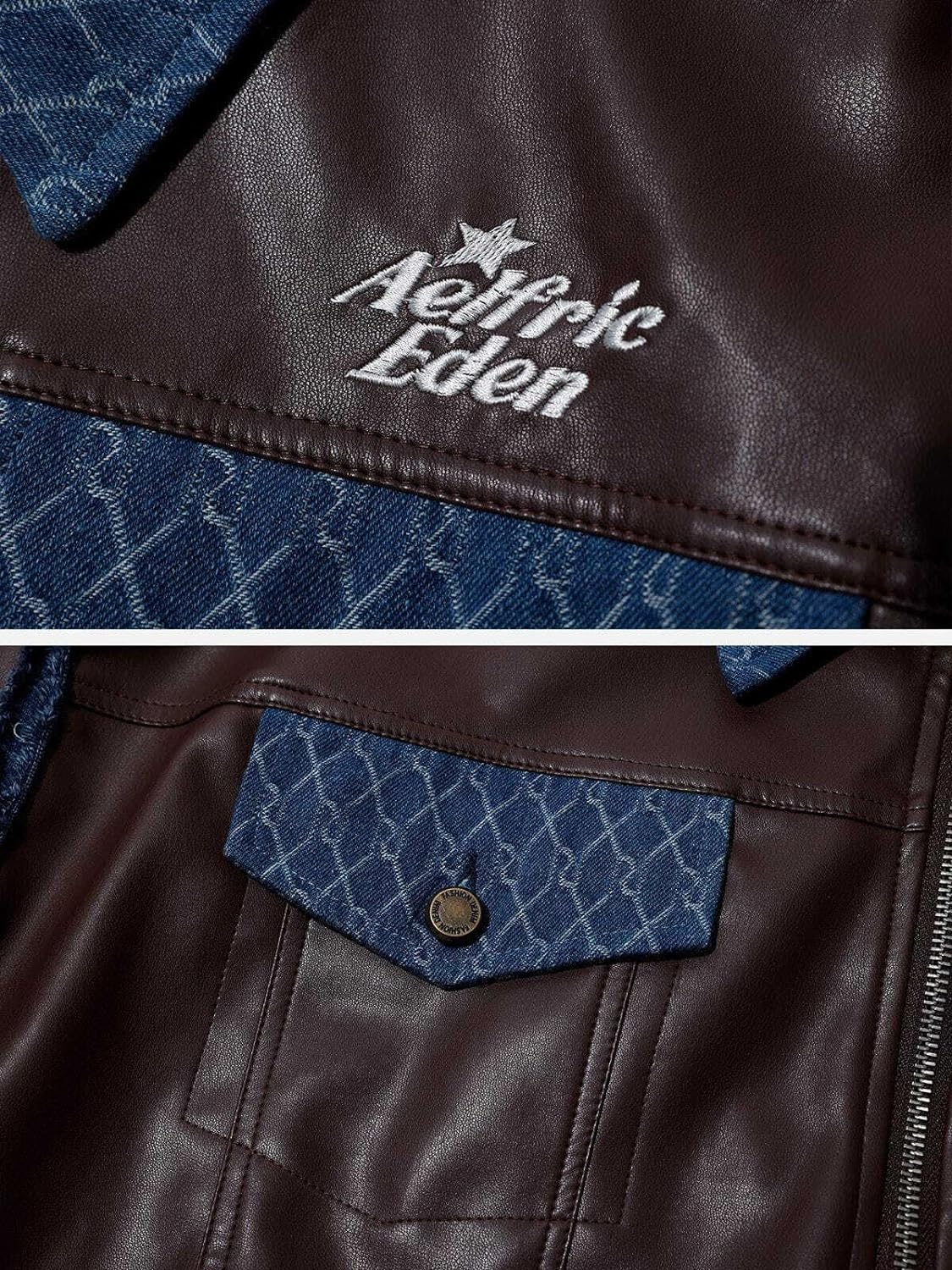 Aelfric Eden Mens Faux Leather Varsity Jacket Vintage Racing Motorcycle Graphic Bomber Jackets Oversized Streetwear Jacket13brown