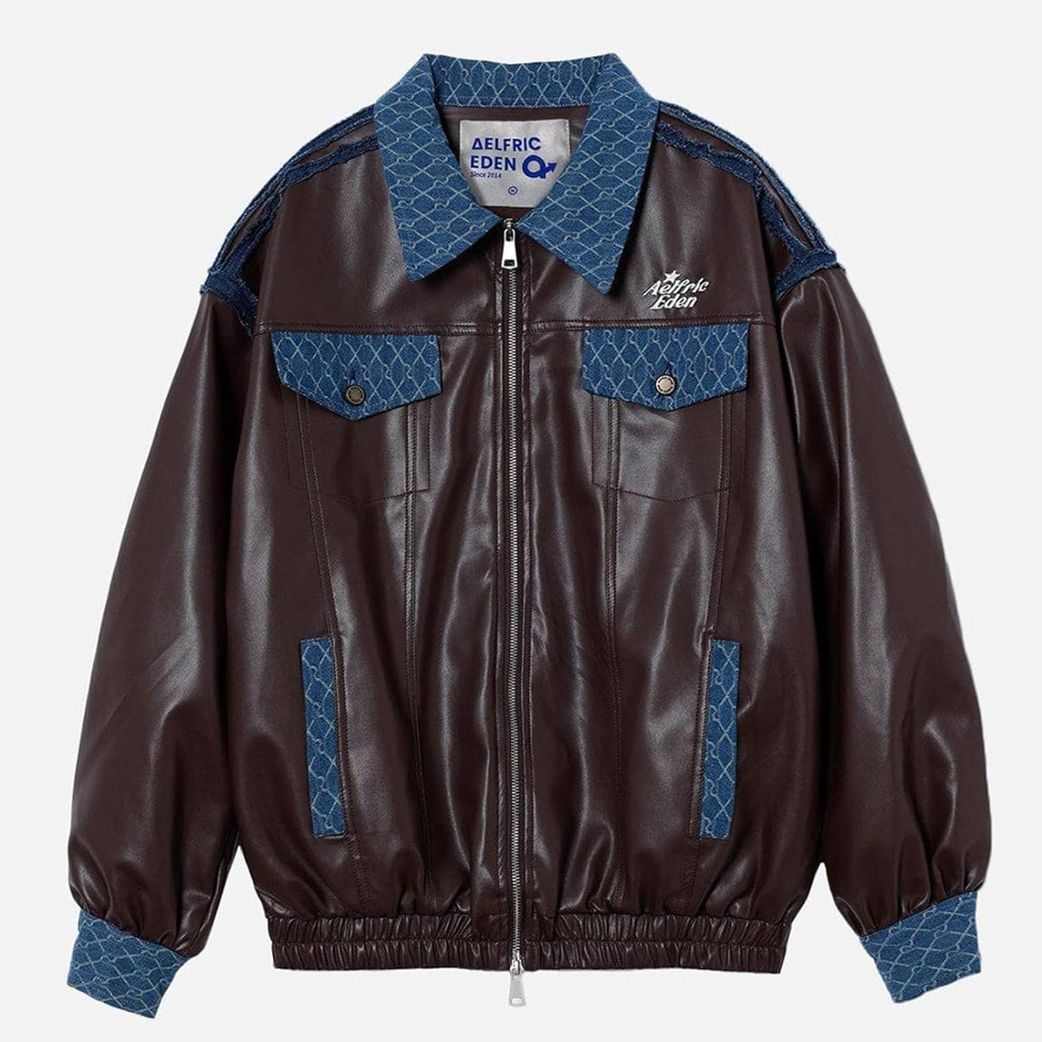 Aelfric Eden Mens Faux Leather Varsity Jacket Vintage Racing Motorcycle Graphic Bomber Jackets Oversized Streetwear Jacket13brown