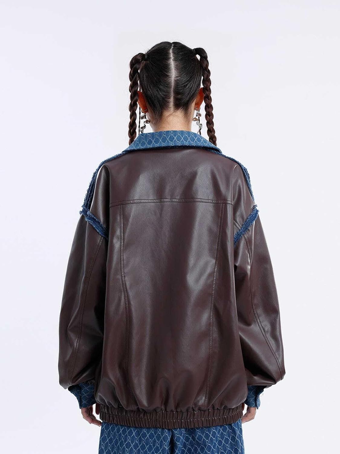 Aelfric Eden Mens Faux Leather Varsity Jacket Vintage Racing Motorcycle Graphic Bomber Jackets Oversized Streetwear Jacket13brown