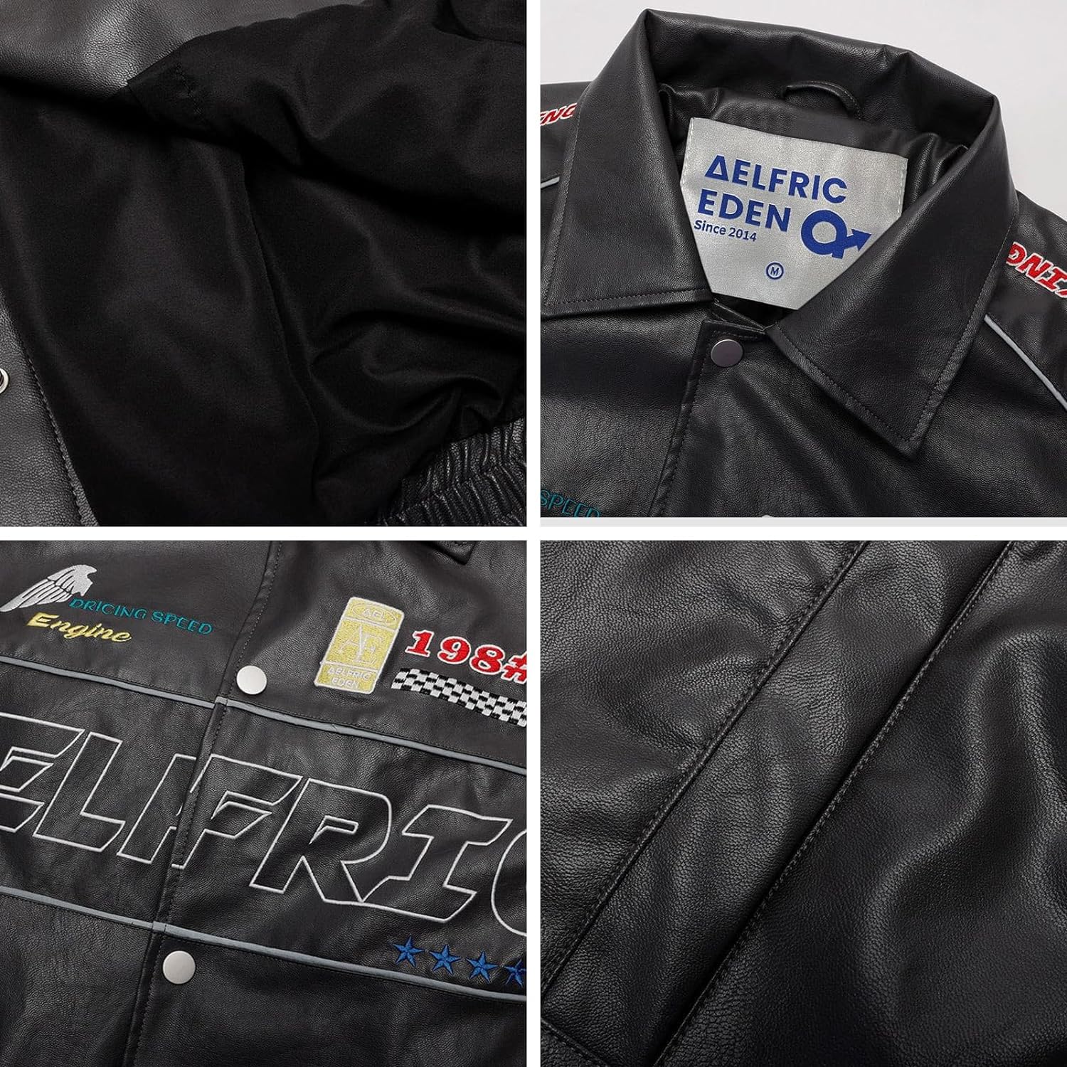 Aelfric Eden Mens Faux Leather Varsity Jacket Vintage Racing Motorcycle Graphic Bomber Jackets Oversized Streetwear Jacket14dark Grey
