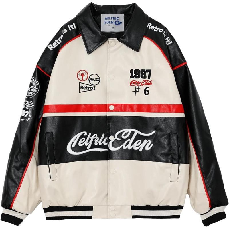 Aelfric Eden Mens Faux Leather Varsity Jacket Vintage Racing Motorcycle Graphic Bomber Jackets Oversized Streetwear Jacket01apricot