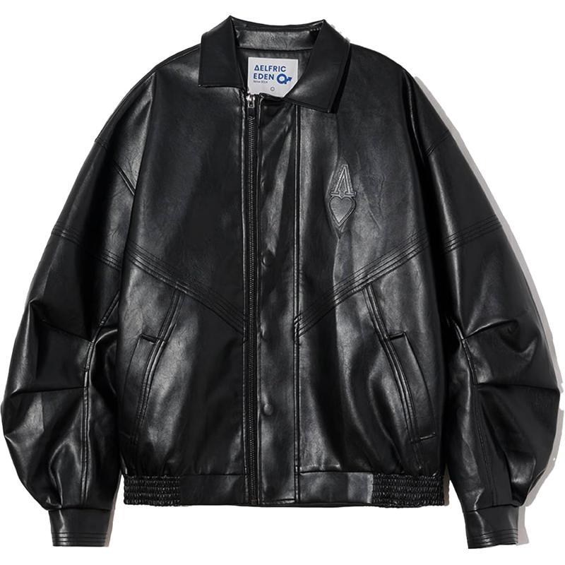 Aelfric Eden Mens Faux Leather Varsity Jacket Vintage Racing Motorcycle Graphic Bomber Jackets Oversized Streetwear Jacket03black