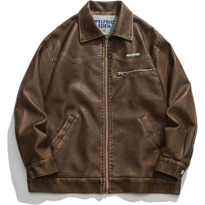 Aelfric Eden Mens Faux Leather Varsity Jacket Vintage Racing Motorcycle Graphic Bomber Jackets Oversized Streetwear Jacket04coffee
