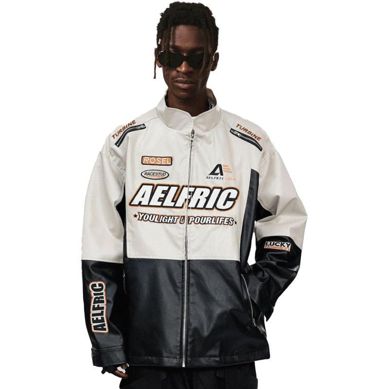 Aelfric Eden Mens Faux Leather Varsity Jacket Vintage Racing Motorcycle Graphic Bomber Jackets Oversized Streetwear Jacket07black