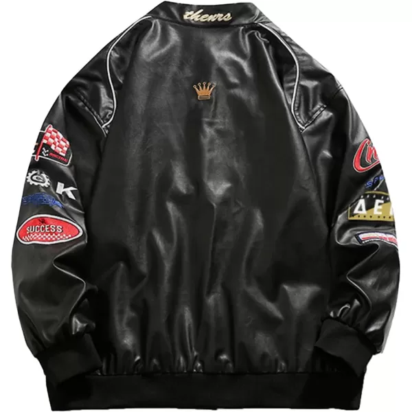 Aelfric Eden Mens Faux Leather Varsity Jacket Vintage Racing Motorcycle Graphic Bomber Jackets Oversized Streetwear Jacket02black