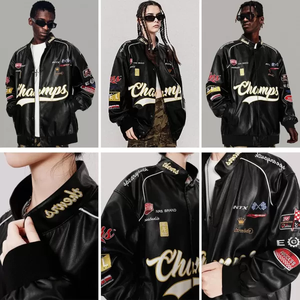 Aelfric Eden Mens Faux Leather Varsity Jacket Vintage Racing Motorcycle Graphic Bomber Jackets Oversized Streetwear Jacket02black