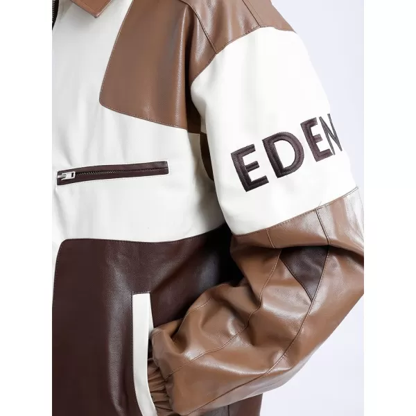 Aelfric Eden Mens Faux Leather Varsity Jacket Vintage Racing Motorcycle Graphic Bomber Jackets Oversized Streetwear Jacket06coffee
