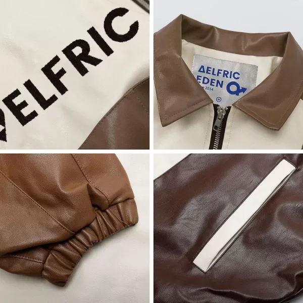 Aelfric Eden Mens Faux Leather Varsity Jacket Vintage Racing Motorcycle Graphic Bomber Jackets Oversized Streetwear Jacket06coffee