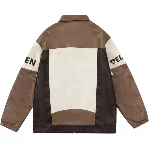 Aelfric Eden Mens Faux Leather Varsity Jacket Vintage Racing Motorcycle Graphic Bomber Jackets Oversized Streetwear Jacket06coffee