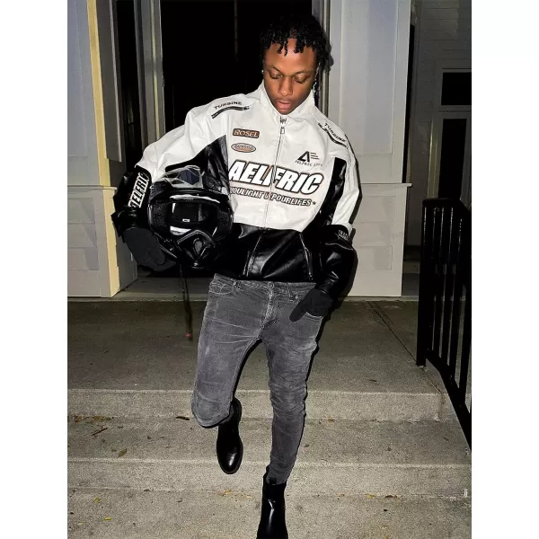 Aelfric Eden Mens Faux Leather Varsity Jacket Vintage Racing Motorcycle Graphic Bomber Jackets Oversized Streetwear Jacket07black