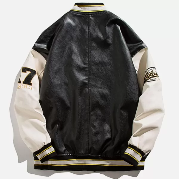 Aelfric Eden Mens Faux Leather Varsity Jacket Vintage Racing Motorcycle Graphic Bomber Jackets Oversized Streetwear Jacket08black