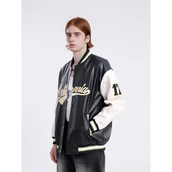 Aelfric Eden Mens Faux Leather Varsity Jacket Vintage Racing Motorcycle Graphic Bomber Jackets Oversized Streetwear Jacket08black