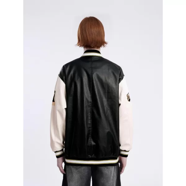 Aelfric Eden Mens Faux Leather Varsity Jacket Vintage Racing Motorcycle Graphic Bomber Jackets Oversized Streetwear Jacket08black