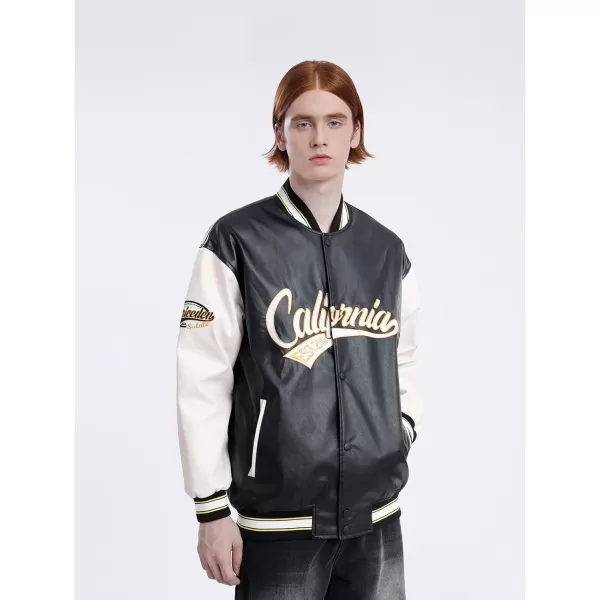 Aelfric Eden Mens Faux Leather Varsity Jacket Vintage Racing Motorcycle Graphic Bomber Jackets Oversized Streetwear Jacket08black