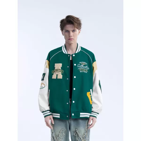 Aelfric Eden Mens Faux Leather Varsity Jacket Vintage Racing Motorcycle Graphic Bomber Jackets Oversized Streetwear Jacket09green