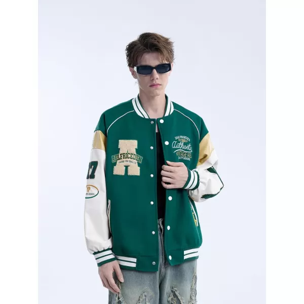 Aelfric Eden Mens Faux Leather Varsity Jacket Vintage Racing Motorcycle Graphic Bomber Jackets Oversized Streetwear Jacket09green
