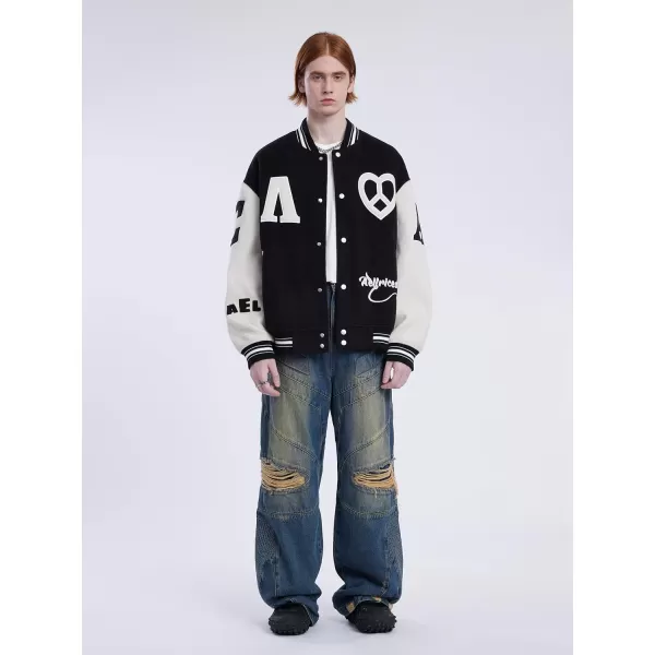 Aelfric Eden Mens Faux Leather Varsity Jacket Vintage Racing Motorcycle Graphic Bomber Jackets Oversized Streetwear Jacket10black