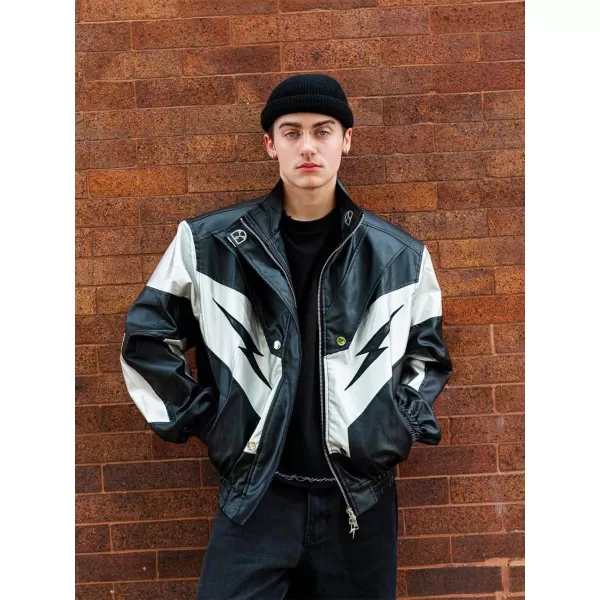 Aelfric Eden Mens Faux Leather Varsity Jacket Vintage Racing Motorcycle Graphic Bomber Jackets Oversized Streetwear Jacket11grey