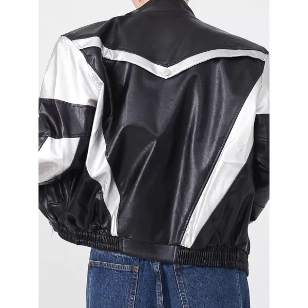 Aelfric Eden Mens Faux Leather Varsity Jacket Vintage Racing Motorcycle Graphic Bomber Jackets Oversized Streetwear Jacket11grey