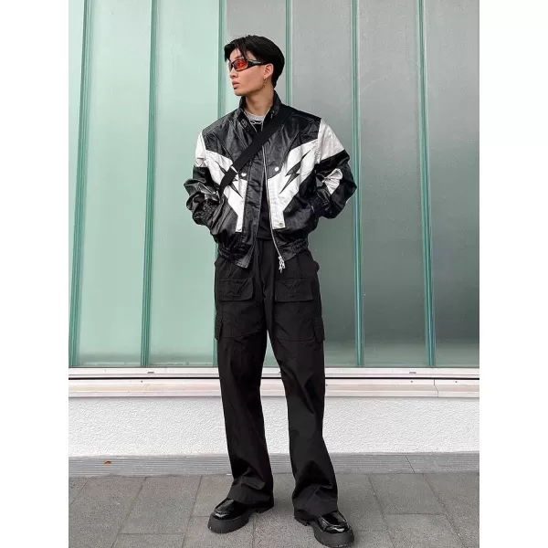 Aelfric Eden Mens Faux Leather Varsity Jacket Vintage Racing Motorcycle Graphic Bomber Jackets Oversized Streetwear Jacket11grey