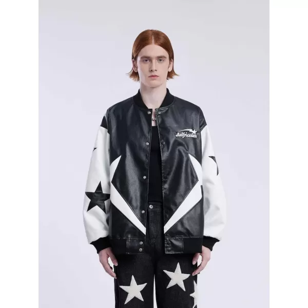 Aelfric Eden Mens Faux Leather Varsity Jacket Vintage Racing Motorcycle Graphic Bomber Jackets Oversized Streetwear Jacket12black