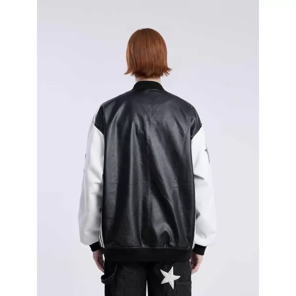 Aelfric Eden Mens Faux Leather Varsity Jacket Vintage Racing Motorcycle Graphic Bomber Jackets Oversized Streetwear Jacket12black