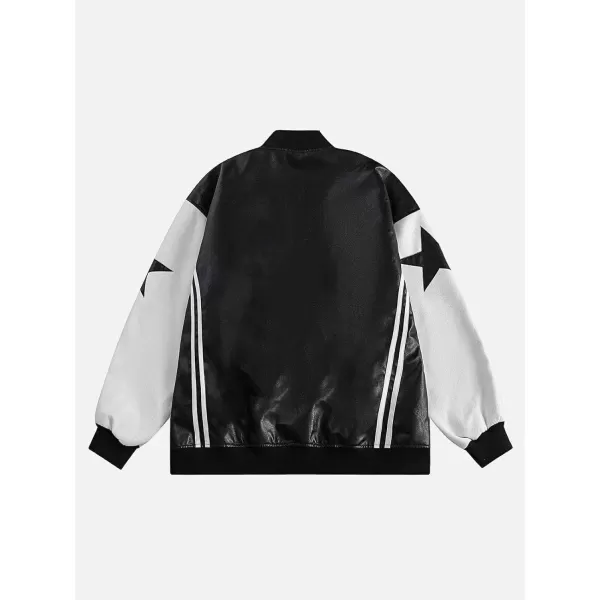Aelfric Eden Mens Faux Leather Varsity Jacket Vintage Racing Motorcycle Graphic Bomber Jackets Oversized Streetwear Jacket12black