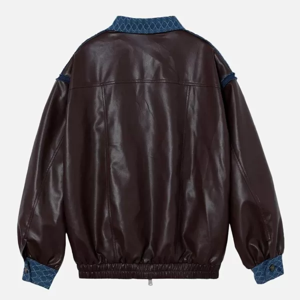 Aelfric Eden Mens Faux Leather Varsity Jacket Vintage Racing Motorcycle Graphic Bomber Jackets Oversized Streetwear Jacket13brown