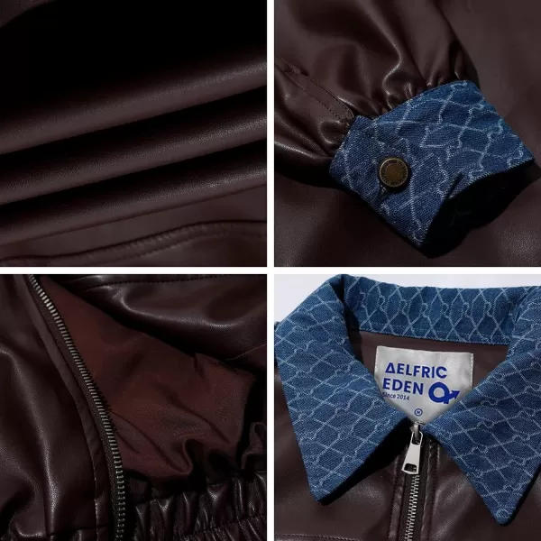 Aelfric Eden Mens Faux Leather Varsity Jacket Vintage Racing Motorcycle Graphic Bomber Jackets Oversized Streetwear Jacket13brown