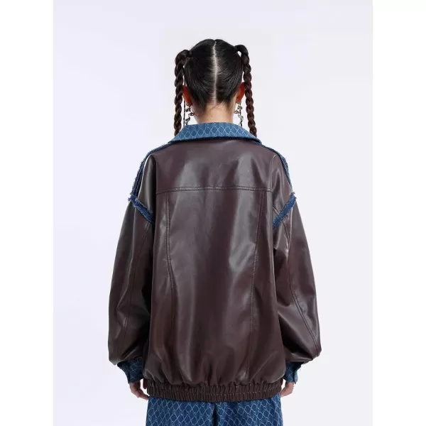 Aelfric Eden Mens Faux Leather Varsity Jacket Vintage Racing Motorcycle Graphic Bomber Jackets Oversized Streetwear Jacket13brown