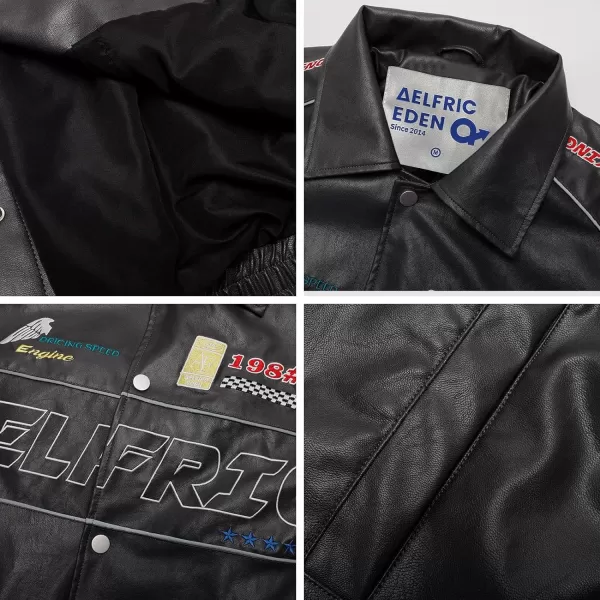 Aelfric Eden Mens Faux Leather Varsity Jacket Vintage Racing Motorcycle Graphic Bomber Jackets Oversized Streetwear Jacket14dark Grey