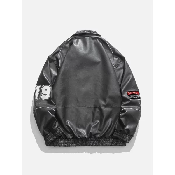 Aelfric Eden Mens Faux Leather Varsity Jacket Vintage Racing Motorcycle Graphic Bomber Jackets Oversized Streetwear Jacket14dark Grey