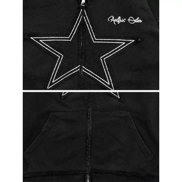 Aelfric Eden Mens Vintage Oversized Star Graphic Print Hoodie Streetwear ZipUp Hoodies Sweatshirt Casual HoodedA2black