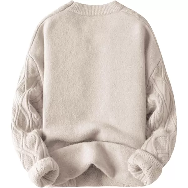 Aelfric Eden Oversized Knit Sweater Solid Vintage Pullover Sweater Unisex Woven Crewneck Knitted Tops01beige