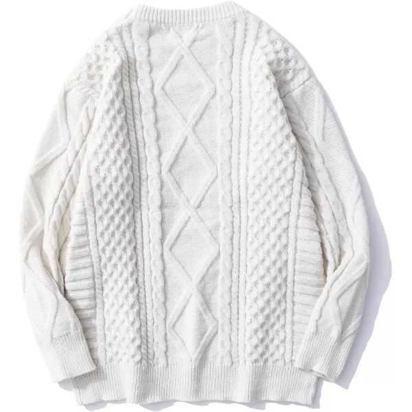 Aelfric Eden Oversized Knit Sweater Solid Vintage Pullover Sweater Unisex Woven Crewneck Knitted TopsWhite