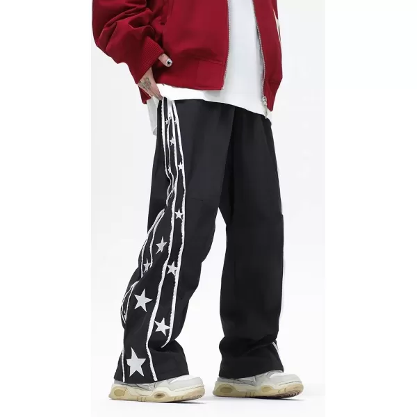 Aelfric Eden Striped Track Pants Men Parachute Pants Women Baggy Sweatpants Y2k Wide Leg Cargo Pants with DrawstringVs23black