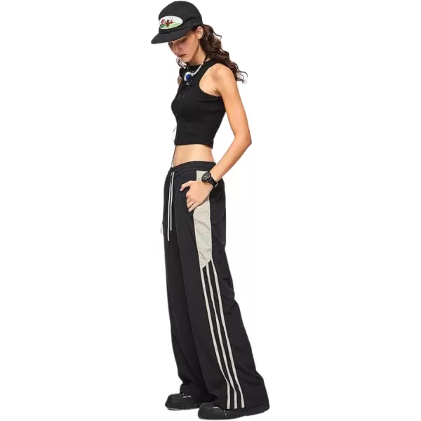 Aelfric Eden Striped Track Pants Men Parachute Pants Women Baggy Sweatpants Y2k Wide Leg Cargo Pants with DrawstringVs2black