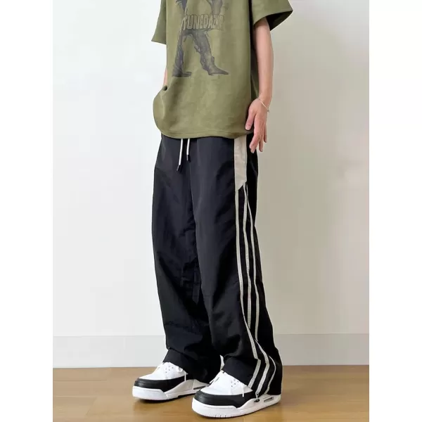 Aelfric Eden Striped Track Pants Men Parachute Pants Women Baggy Sweatpants Y2k Wide Leg Cargo Pants with DrawstringVs2black