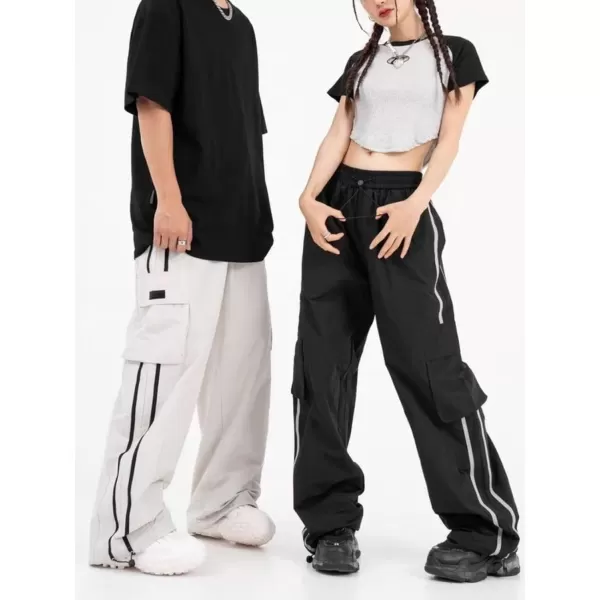 Aelfric Eden Striped Track Pants Men Parachute Pants Women Baggy Sweatpants Y2k Wide Leg Cargo Pants with DrawstringVs3black