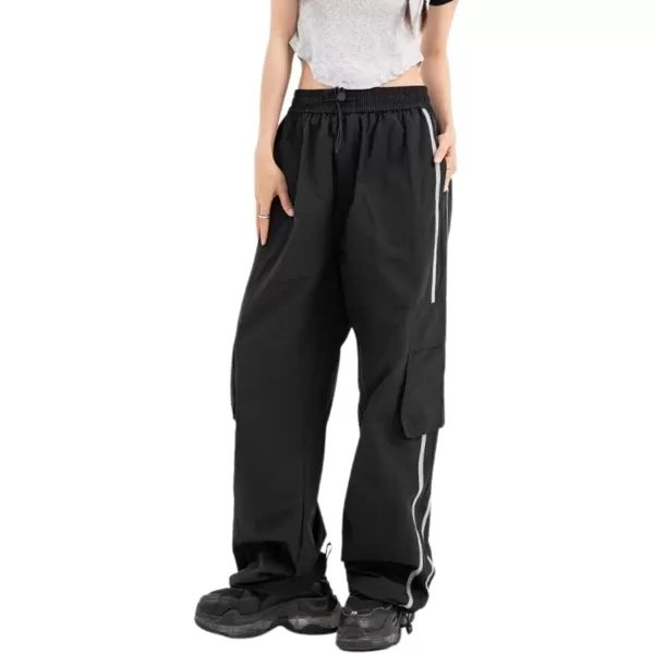 Aelfric Eden Striped Track Pants Men Parachute Pants Women Baggy Sweatpants Y2k Wide Leg Cargo Pants with DrawstringVs3black