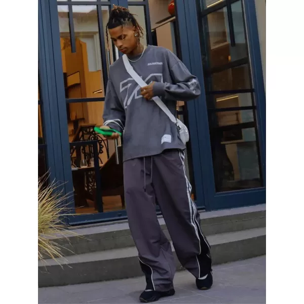 Aelfric Eden Striped Track Pants Men Parachute Pants Women Baggy Sweatpants Y2k Wide Leg Cargo Pants with DrawstringVs5darkgrey