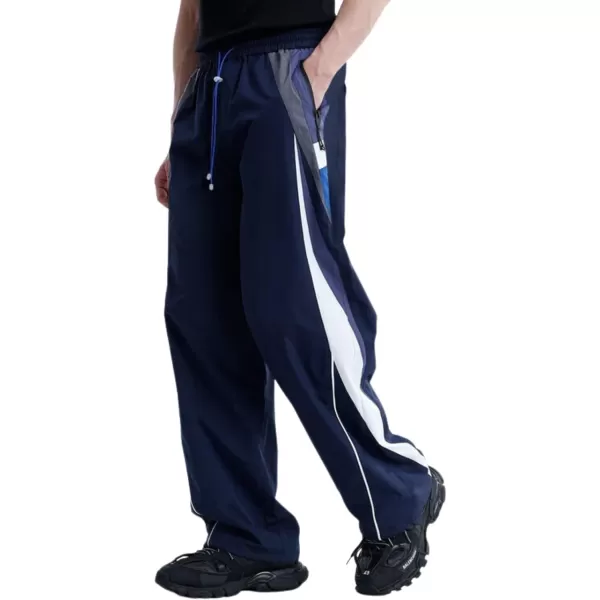 Aelfric Eden Striped Track Pants Men Parachute Pants Women Baggy Sweatpants Y2k Wide Leg Cargo Pants with DrawstringVt25dark Blue