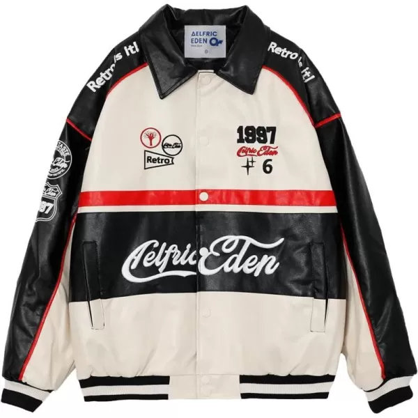 Aelfric Eden Mens Faux Leather Varsity Jacket Vintage Racing Motorcycle Graphic Bomber Jackets Oversized Streetwear Jacket01apricot