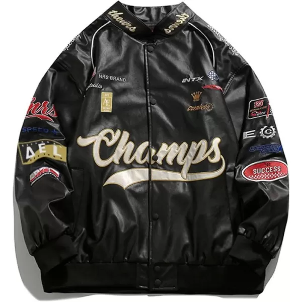 Aelfric Eden Mens Faux Leather Varsity Jacket Vintage Racing Motorcycle Graphic Bomber Jackets Oversized Streetwear Jacket02black
